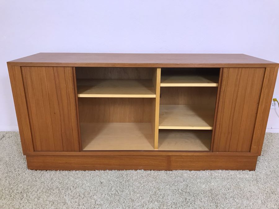 Danish Modern Teak Cabinet Credenza With Tambour Accordion Sliding Pocket Doors 54.5W X 17D X 26H [Photo 2]
