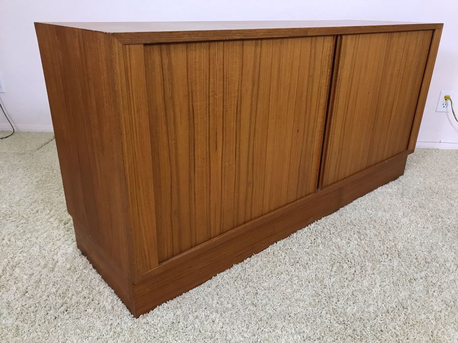 Danish Modern Teak Cabinet Credenza With Tambour Accordion Sliding Pocket Doors 54.5W X 17D X 26H [Photo 13]