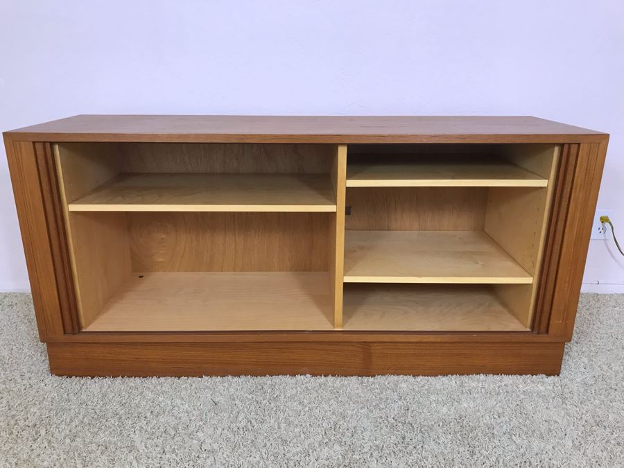 Danish Modern Teak Cabinet Credenza With Tambour Accordion Sliding Pocket Doors 54.5W X 17D X 26H [Photo 6]