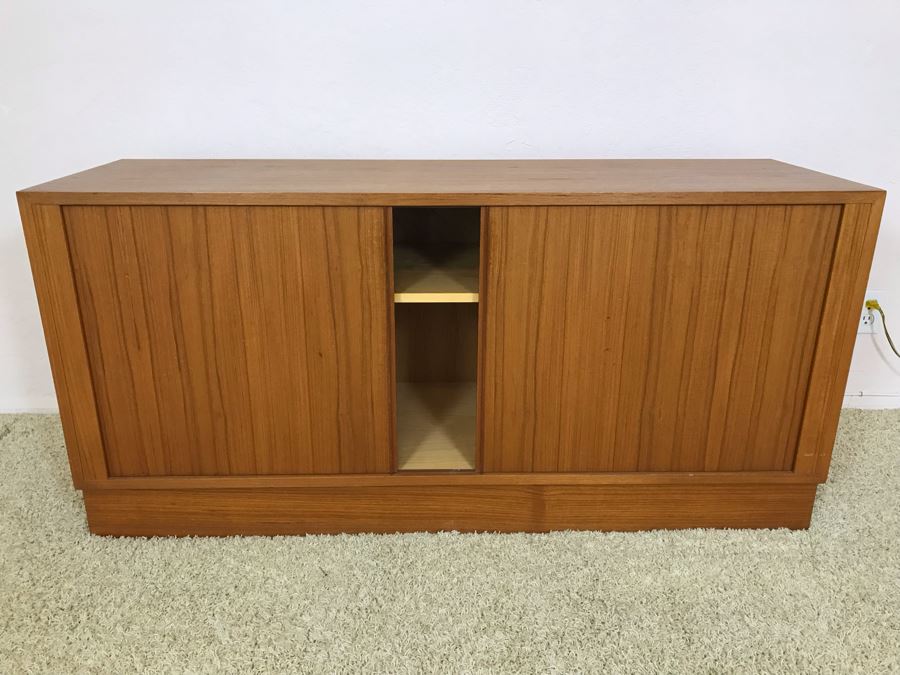 Danish Modern Teak Cabinet Credenza With Tambour Accordion Sliding Pocket Doors 54.5W X 17D X 26H [Photo 5]