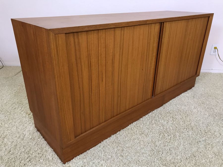 Danish Modern Teak Cabinet Credenza With Tambour Accordion Sliding Pocket Doors 54.5W X 17D X 26H [Photo 14]
