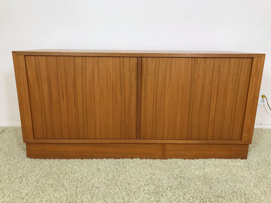 Danish Modern Teak Cabinet Credenza With Tambour Accordion Sliding Pocket Doors 54.5W X 17D X 26H [Photo 3]