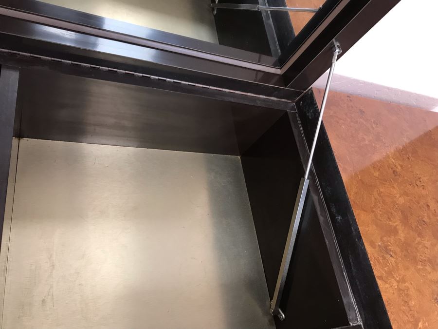 Pierre Cardin Vintage 1970s Mid-Century Modern Art Deco French Burl Walnut Buffet Bar With Built-In Ice Bucket And Hinged Mirror 'Environmental Collection' 55.5W X 20D X 30H [Photo 24]