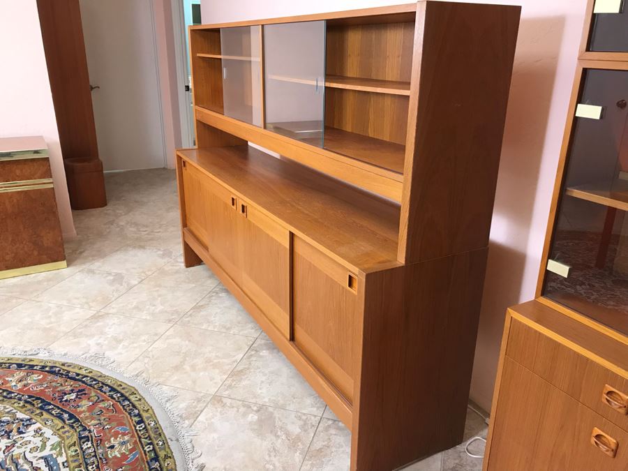 Danish Modern Teak Long Credenza Cabinet With Hutch 79W X 18D X 56.5H [Photo 3]