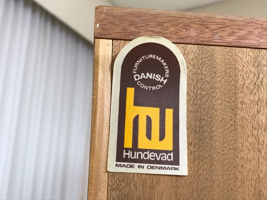 Pair Of Danish Modern Corner Cabinets With Tambour Accordion Sliding Pocket Doors By Hundevad 17W X 17D X 26H [Photo 13]