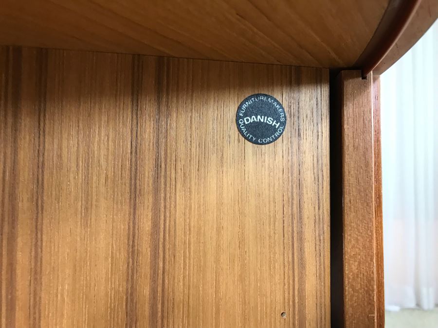 Pair Of Danish Modern Corner Cabinets With Tambour Accordion Sliding Pocket Doors By Hundevad 17W X 17D X 26H [Photo 11]