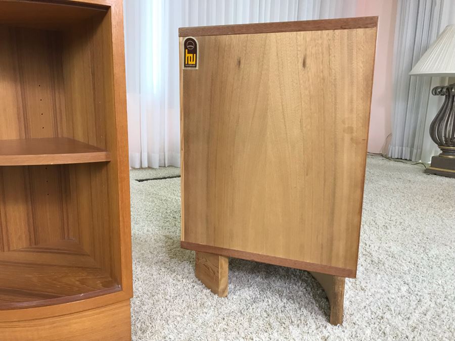Pair Of Danish Modern Corner Cabinets With Tambour Accordion Sliding Pocket Doors By Hundevad 17W X 17D X 26H [Photo 16]