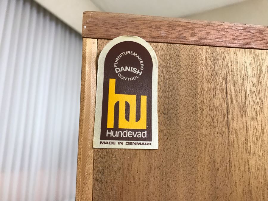 Pair Of Danish Modern Corner Cabinets With Tambour Accordion Sliding Pocket Doors By Hundevad 17W X 17D X 26H [Photo 12]