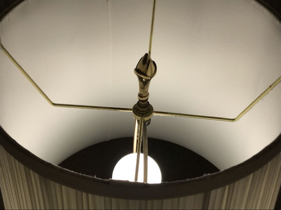 Large Brass Table Lamp With Wooden Base [Photo 8]