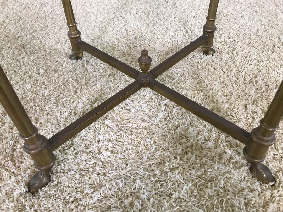 Vintage Brass Hoof Feet Table With Glass Top [Photo 5]
