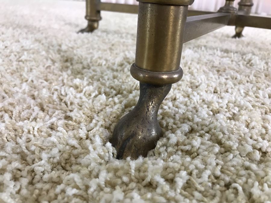 Vintage Brass Hoof Feet Table With Glass Top [Photo 4]