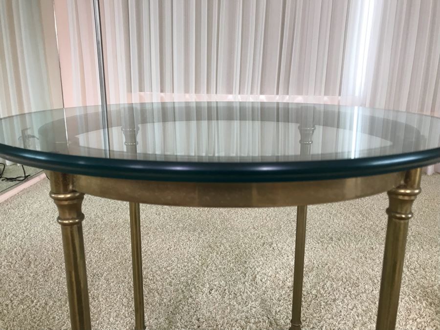 Vintage Brass Hoof Feet Table With Glass Top [Photo 6]