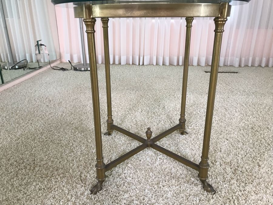 Vintage Brass Hoof Feet Table With Glass Top [Photo 3]