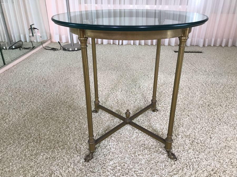 Vintage Brass Hoof Feet Table With Glass Top [Photo 1]