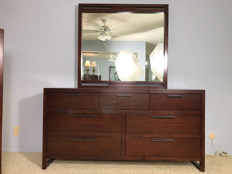 Modern 7-Drawer Dresser Chest Of Drawers With Mirror By Casana 66W X 19D X 33.5H (Mirror: 45W X 42H) [Photo 3]