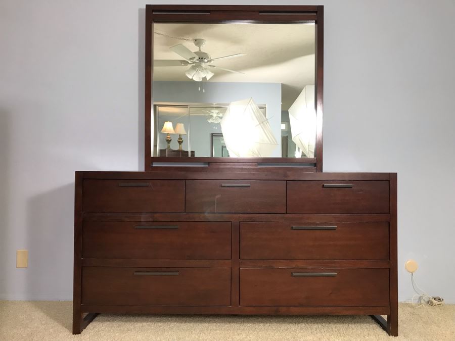Modern 7-Drawer Dresser Chest Of Drawers With Mirror By Casana 66W X 19D X 33.5H (Mirror: 45W X 42H) [Photo 2]