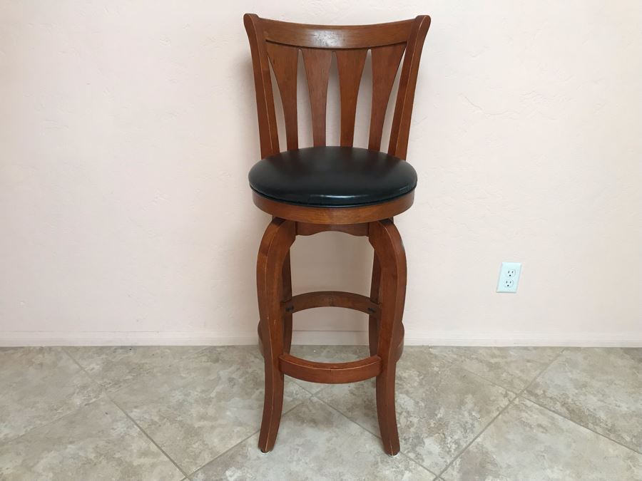 Wooden Swivel Bar Stool With Back [Photo 1]