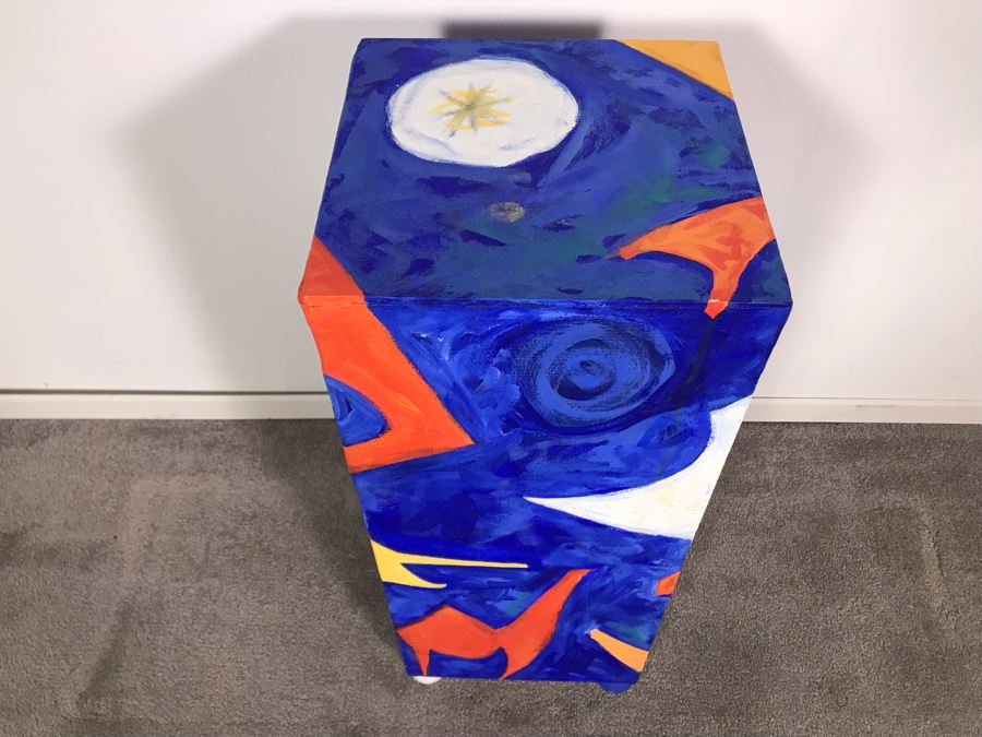 Original Jean Klafs Abstract Expressionist Paintings On Canvas Pedestal Stand Table Furniture Signed On Bottom 12W X 12D X 29.5H [Photo 6]