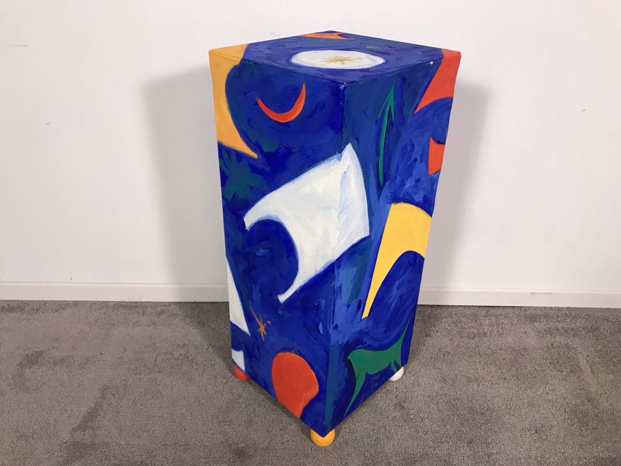 Original Jean Klafs Abstract Expressionist Paintings On Canvas Pedestal Stand Table Furniture Signed On Bottom 12W X 12D X 29.5H [Photo 3]