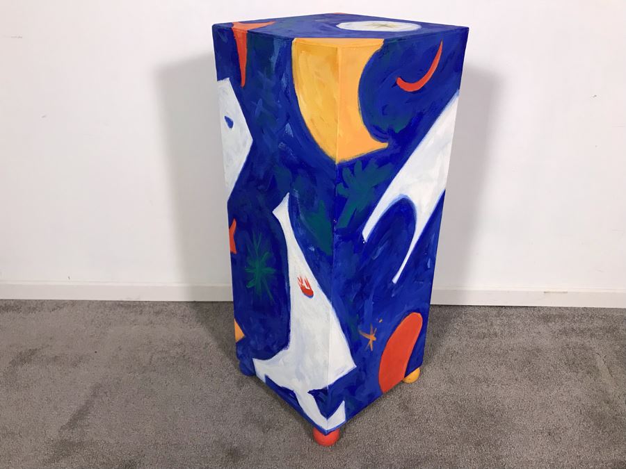 Original Jean Klafs Abstract Expressionist Paintings On Canvas Pedestal Stand Table Furniture Signed On Bottom 12W X 12D X 29.5H [Photo 4]