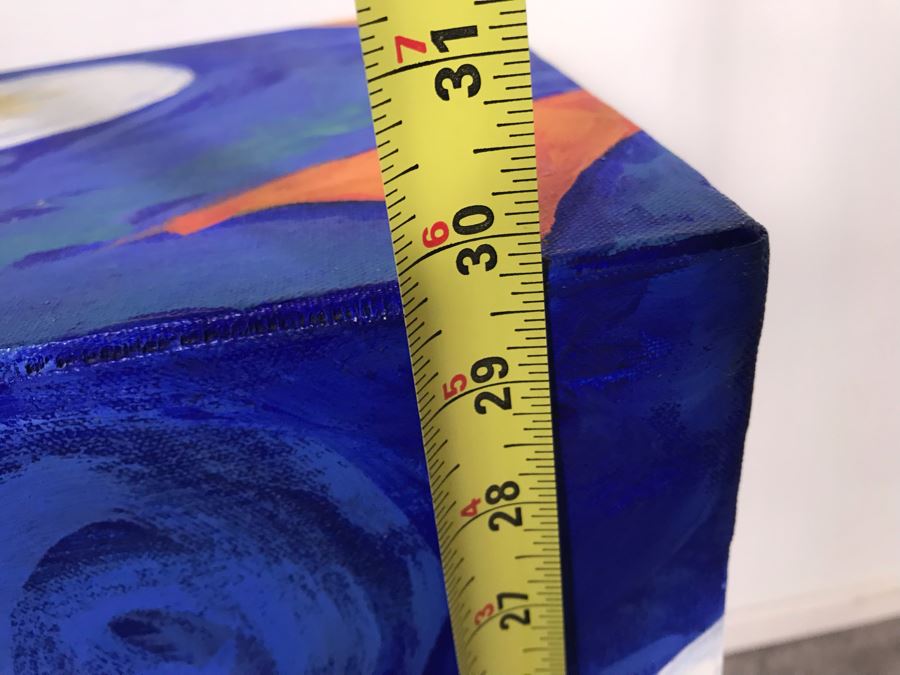 Original Jean Klafs Abstract Expressionist Paintings On Canvas Pedestal Stand Table Furniture Signed On Bottom 12W X 12D X 29.5H [Photo 8]