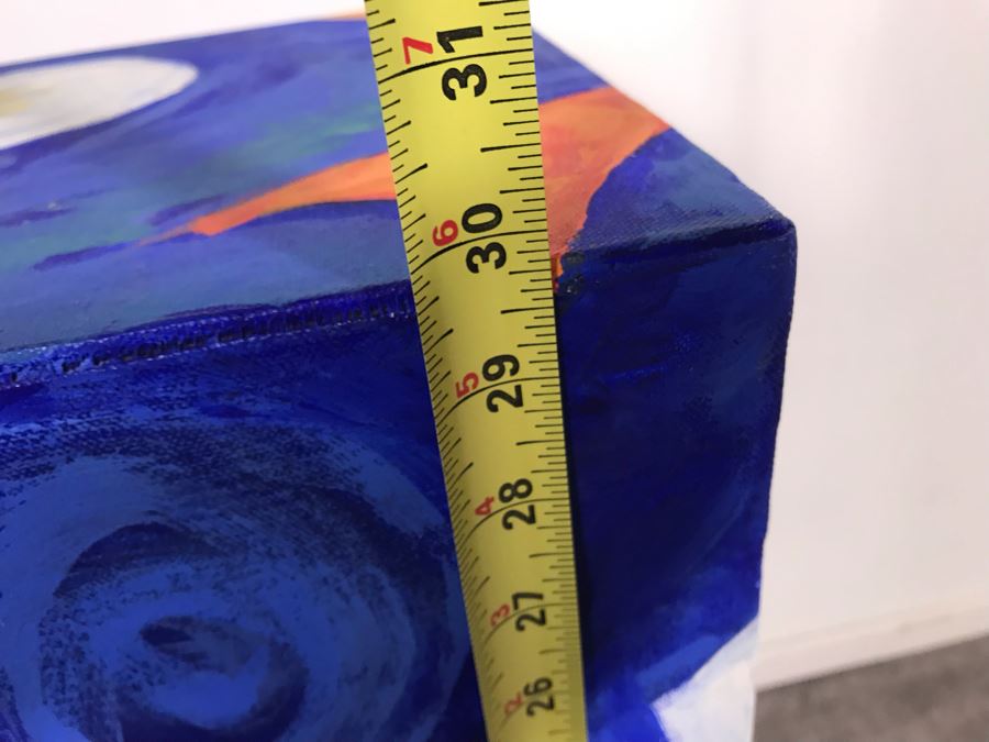 Original Jean Klafs Abstract Expressionist Paintings On Canvas Pedestal Stand Table Furniture Signed On Bottom 12W X 12D X 29.5H [Photo 9]