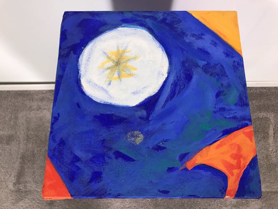 Original Jean Klafs Abstract Expressionist Paintings On Canvas Pedestal Stand Table Furniture Signed On Bottom 12W X 12D X 29.5H [Photo 5]