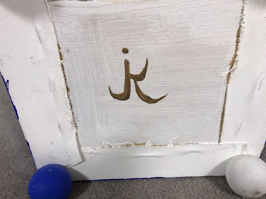 Original Jean Klafs Abstract Expressionist Paintings On Canvas Pedestal Stand Table Furniture Signed On Bottom 12W X 12D X 29.5H [Photo 11]