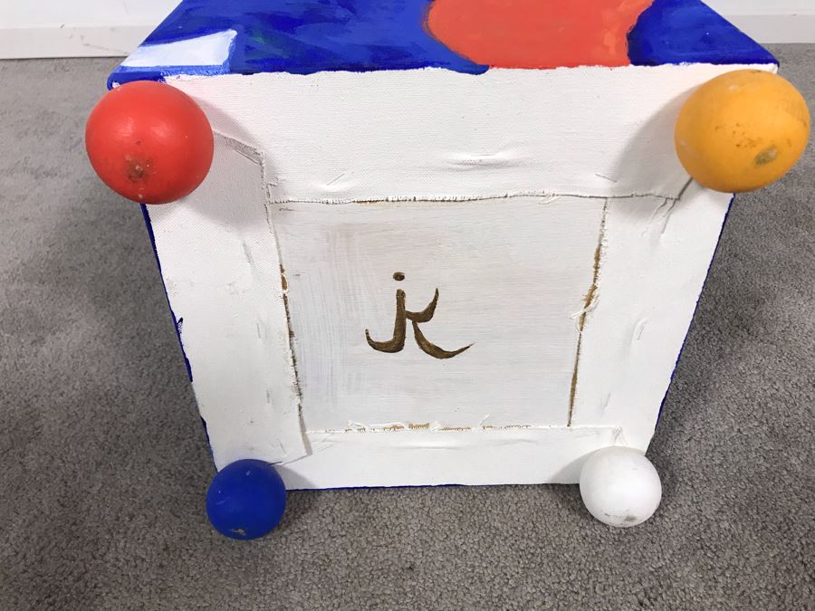 Original Jean Klafs Abstract Expressionist Paintings On Canvas Pedestal Stand Table Furniture Signed On Bottom 12W X 12D X 29.5H [Photo 10]