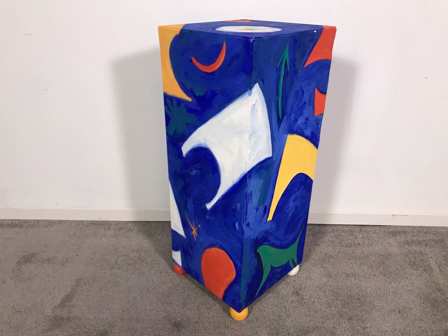 Original Jean Klafs Abstract Expressionist Paintings On Canvas Pedestal Stand Table Furniture Signed On Bottom 12W X 12D X 29.5H [Photo 2]