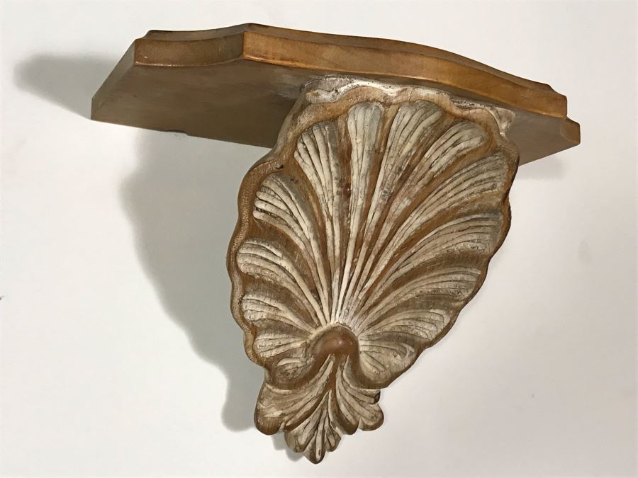 Italian Carved Wooden Wall Shelf With Shell Motif 13.5W X 7D X 10H [Photo 3]