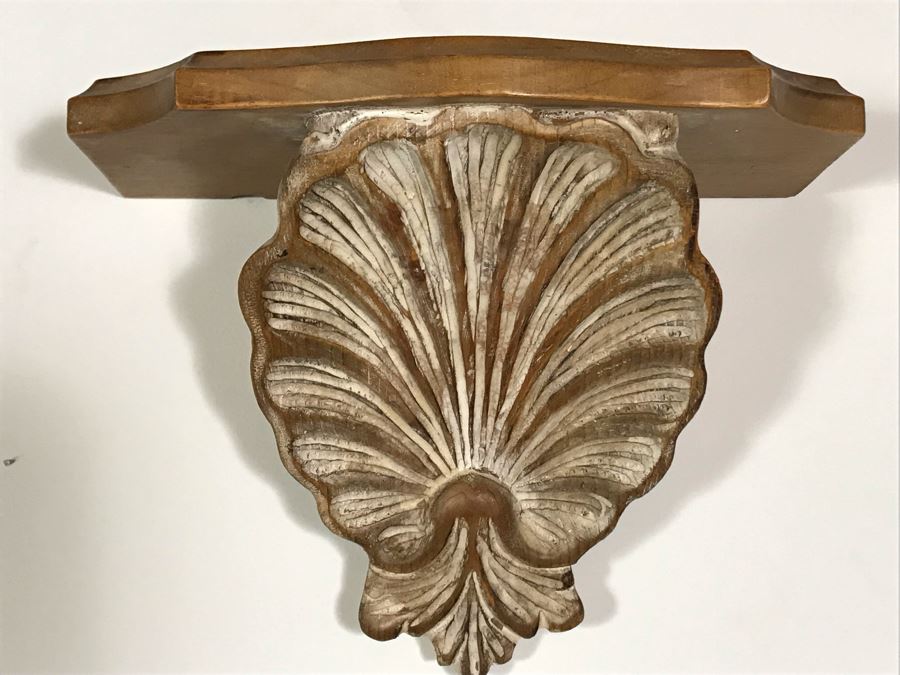 Italian Carved Wooden Wall Shelf With Shell Motif 13.5W X 7D X 10H [Photo 2]