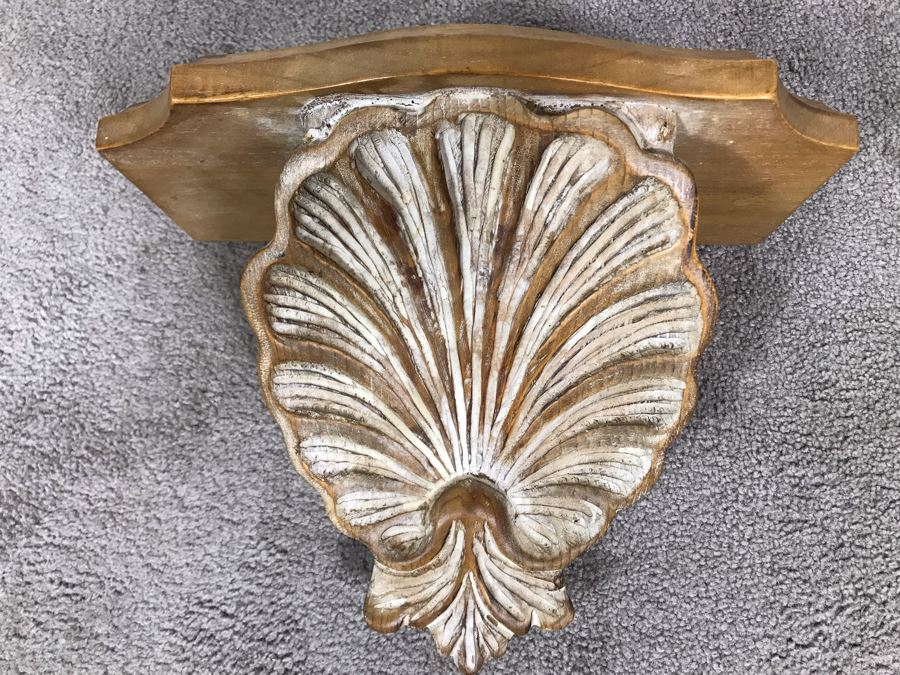 Italian Carved Wooden Wall Shelf With Shell Motif 13.5W X 7D X 10H [Photo 6]