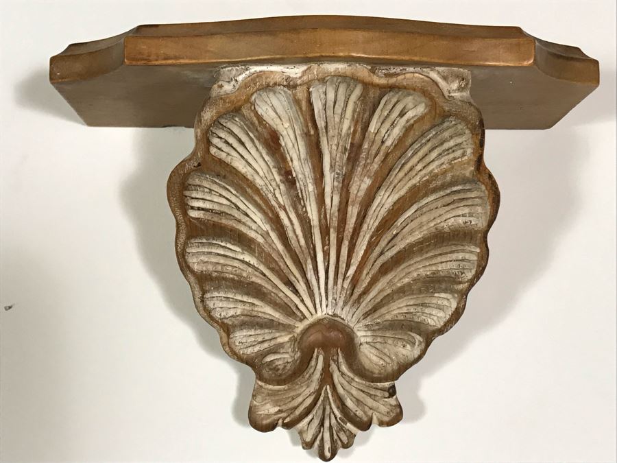 Italian Carved Wooden Wall Shelf With Shell Motif 13.5W X 7D X 10H [Photo 1]
