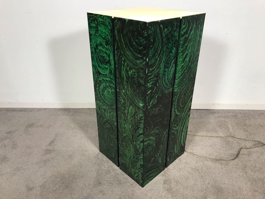 Metal Painted Marbleized Statue Pedestal Table Stand With Glass Top And Lighting [Photo 5]