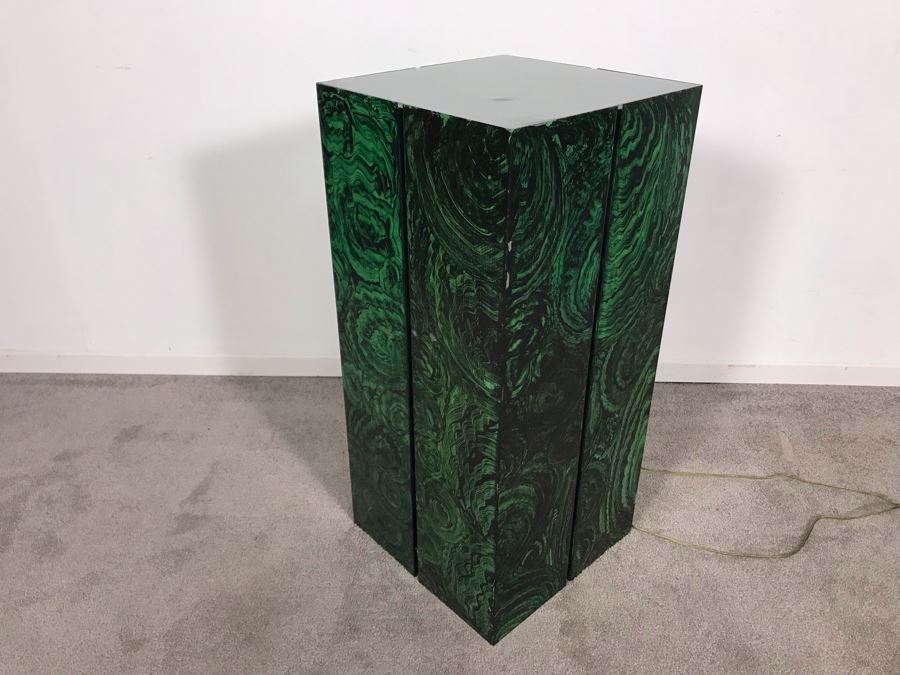 Metal Painted Marbleized Statue Pedestal Table Stand With Glass Top And Lighting [Photo 7]