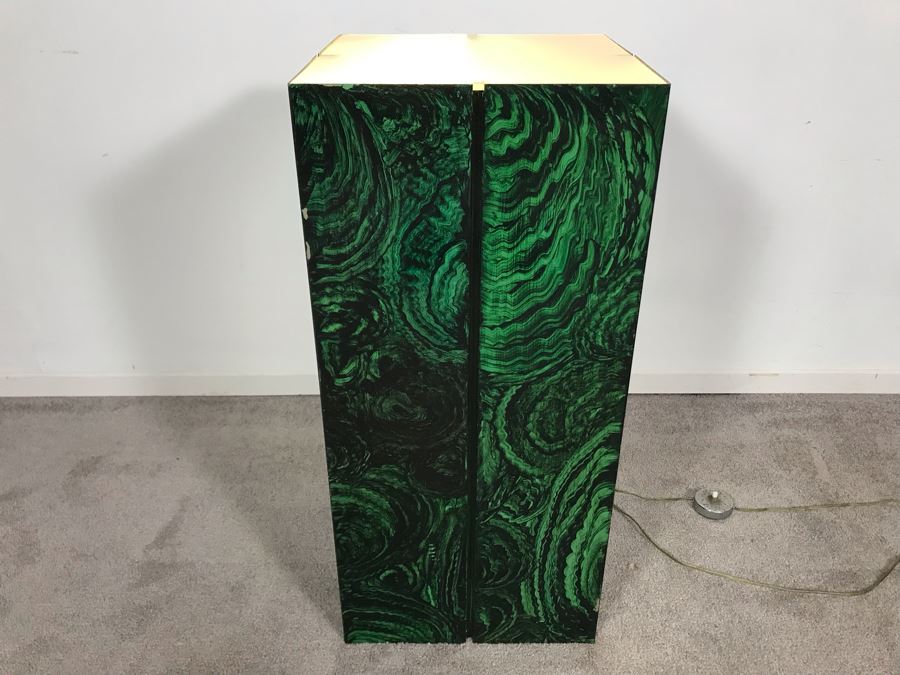 Metal Painted Marbleized Statue Pedestal Table Stand With Glass Top And Lighting [Photo 2]