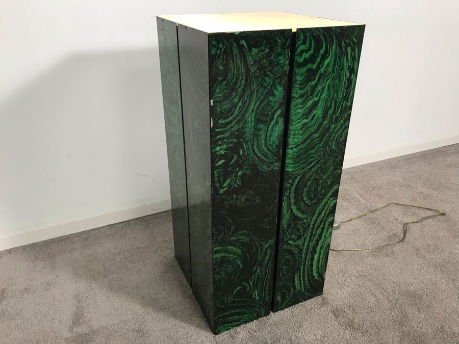 Metal Painted Marbleized Statue Pedestal Table Stand With Glass Top And Lighting [Photo 3]