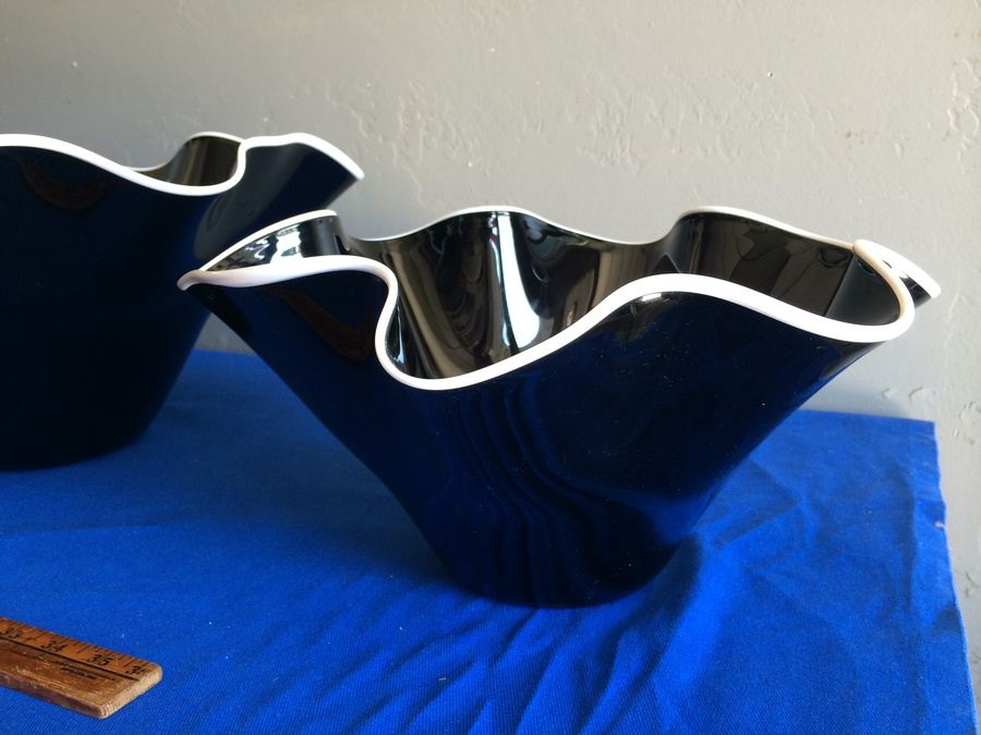 Large Purple Hand-Blown Glass Nesting Bowls - Each is Signed - Similar to Dale Chihuly  [Photo 10]