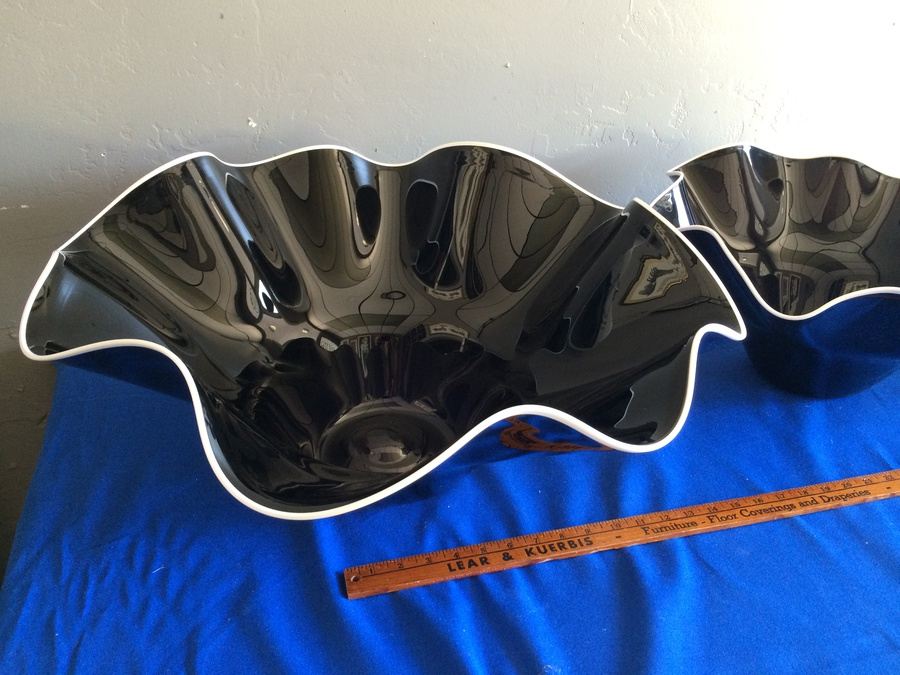 Large Purple Hand-Blown Glass Nesting Bowls - Each is Signed - Similar to Dale Chihuly  [Photo 5]