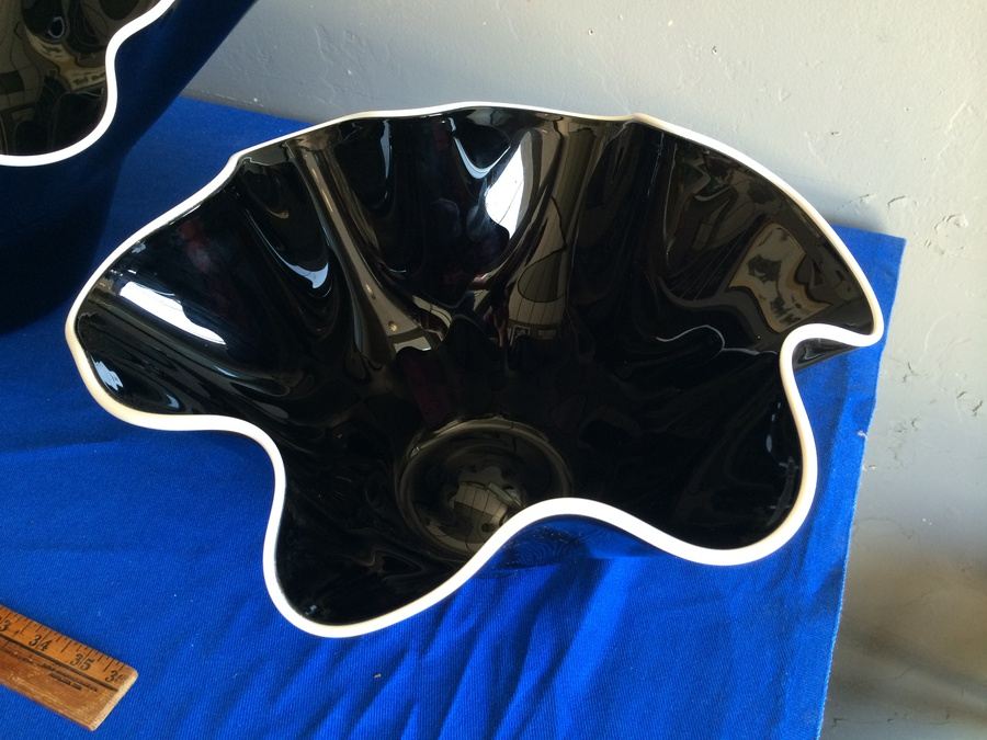 Large Purple Hand-Blown Glass Nesting Bowls - Each is Signed - Similar to Dale Chihuly  [Photo 9]