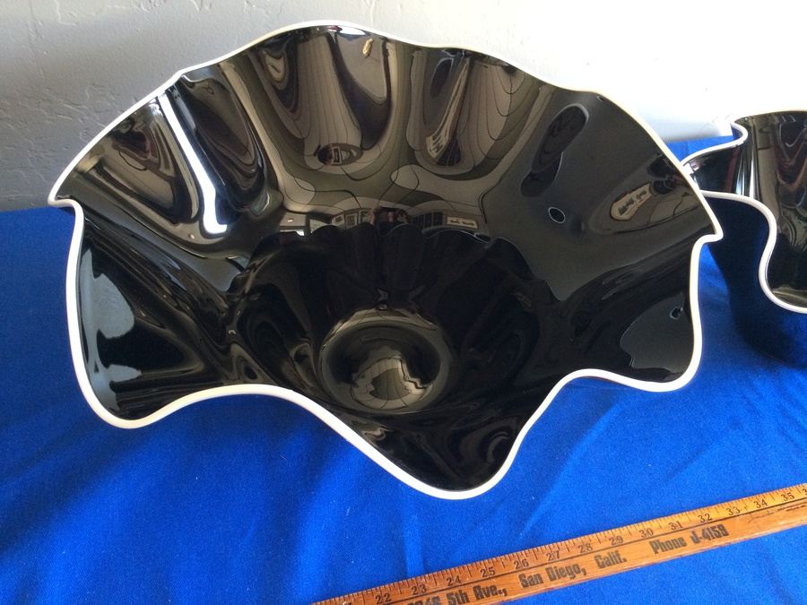 Large Purple Hand-Blown Glass Nesting Bowls - Each is Signed - Similar to Dale Chihuly  [Photo 7]