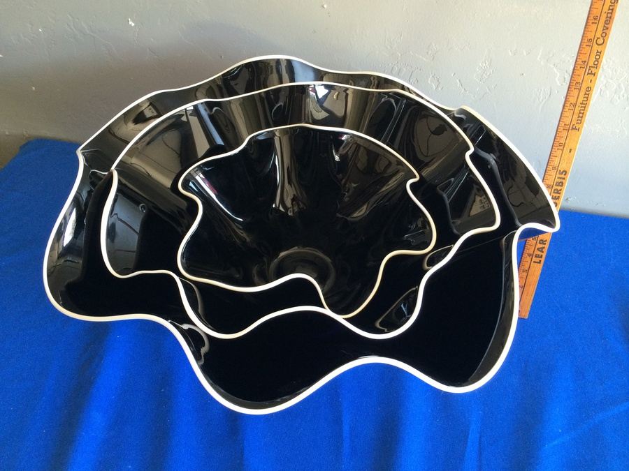 Large Purple Hand-Blown Glass Nesting Bowls - Each is Signed - Similar to Dale Chihuly  [Photo 4]