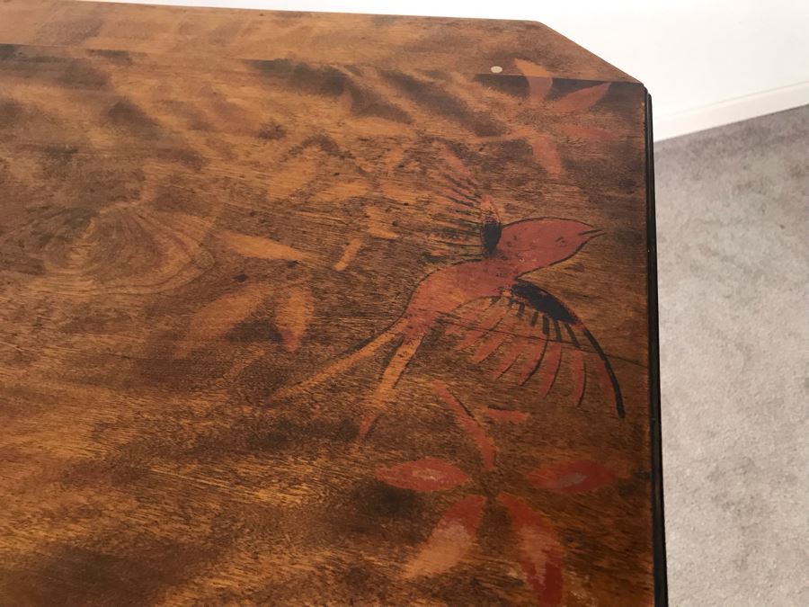 Antique Primitive Hand Painted Folding Table With Birds 30W X 15D X 28H [Photo 14]