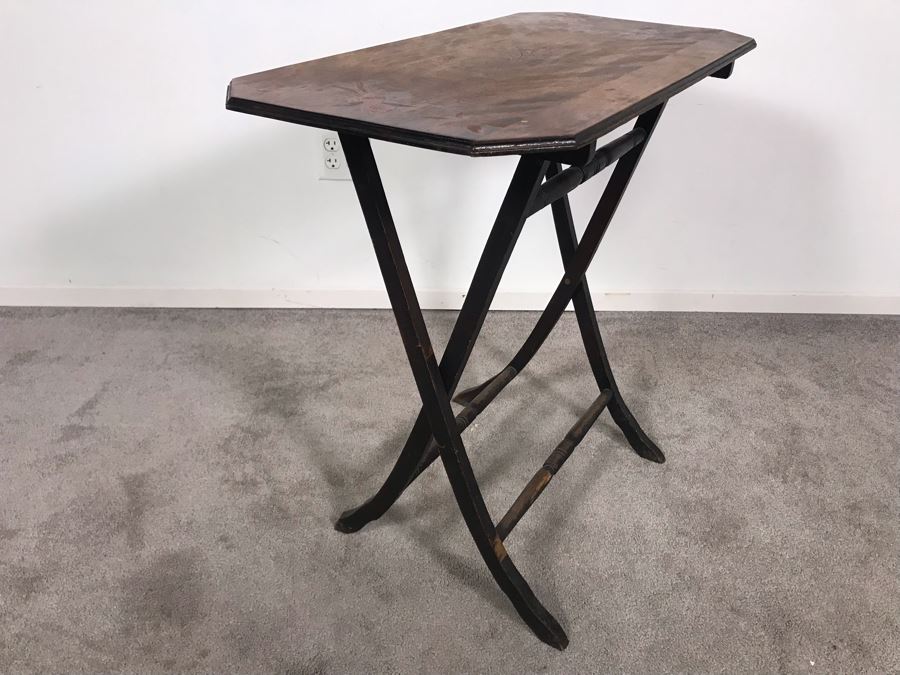 Antique Primitive Hand Painted Folding Table With Birds 30W X 15D X 28H [Photo 12]