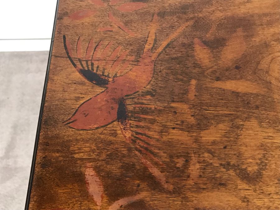 Antique Primitive Hand Painted Folding Table With Birds 30W X 15D X 28H [Photo 6]
