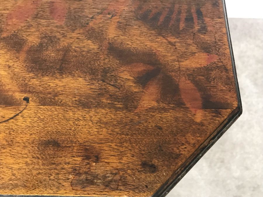 Antique Primitive Hand Painted Folding Table With Birds 30W X 15D X 28H [Photo 9]