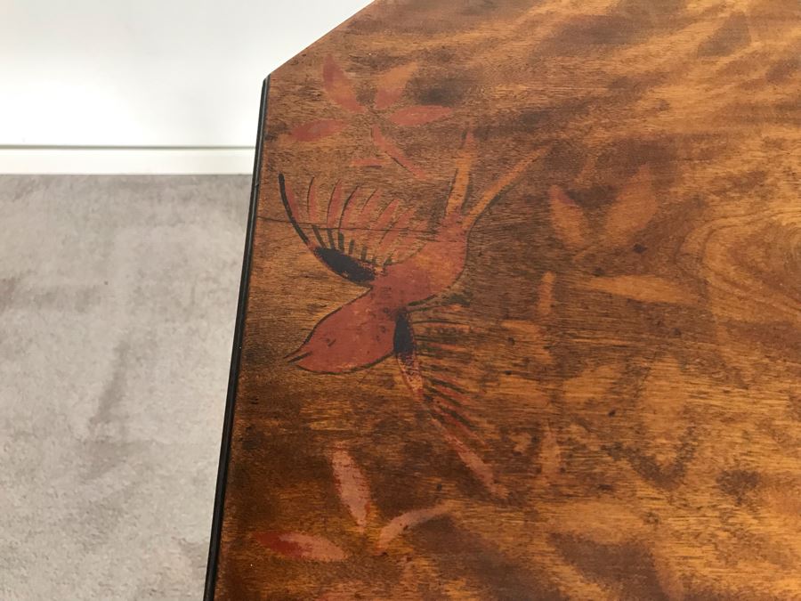 Antique Primitive Hand Painted Folding Table With Birds 30W X 15D X 28H [Photo 4]