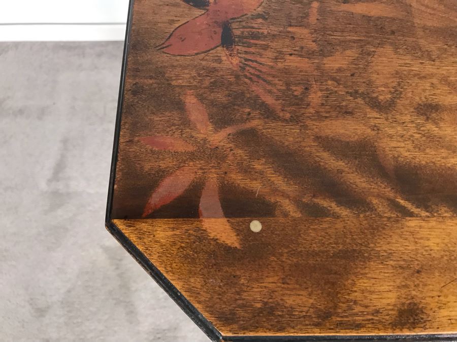 Antique Primitive Hand Painted Folding Table With Birds 30W X 15D X 28H [Photo 5]