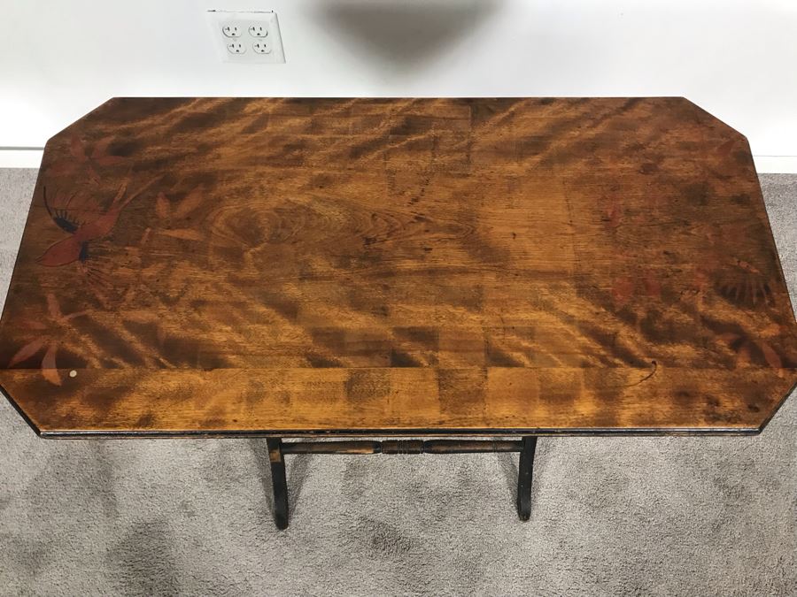 Antique Primitive Hand Painted Folding Table With Birds 30W X 15D X 28H [Photo 3]